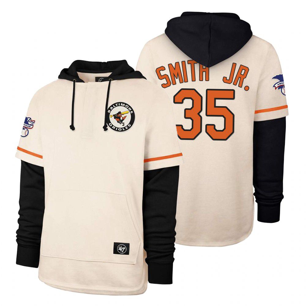 Men Baltimore Orioles #35 Smith jr Cream 2021 Pullover Hoodie MLB Jersey